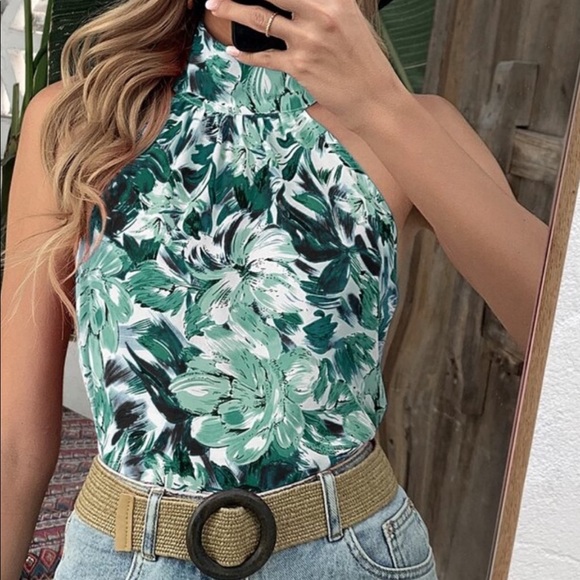 Bohemian Boho Floral Print Tank Top Blue - Picture 10 of 14